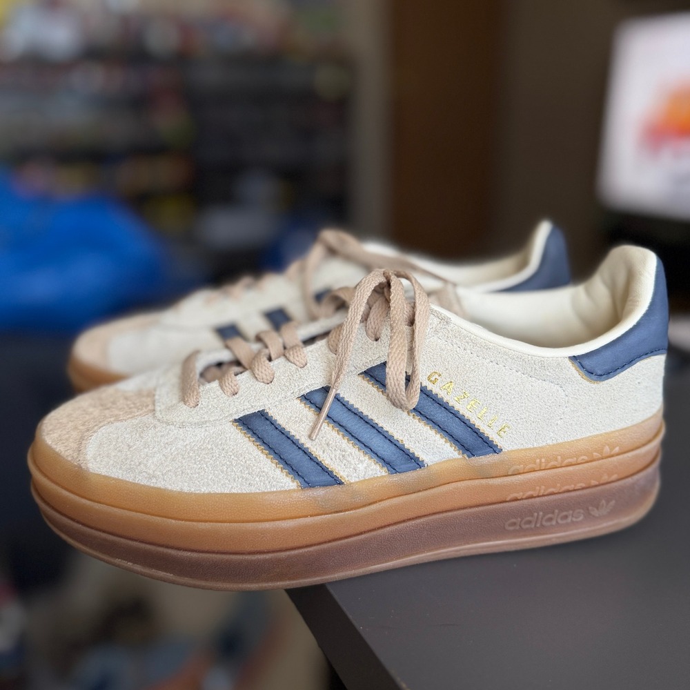 Adidas Gazelle Bold Women 6.5 Cream Night Indigo JQ5126 Platform Suede Sneakers